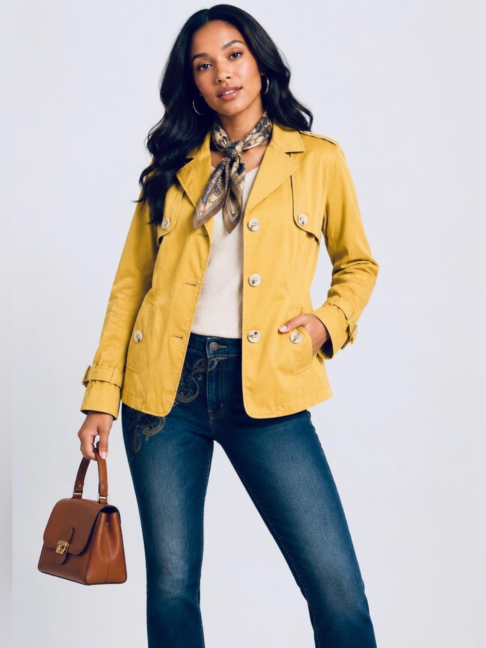VTG For Cynthia Mustard Yellow Single-Breasted Trench Jacket Large 90s Belted L